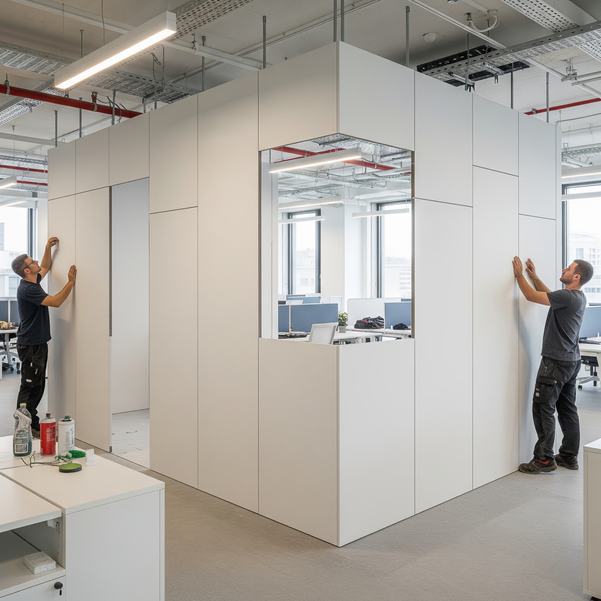 Installation de cloisons modulables dans un bureau professionnel